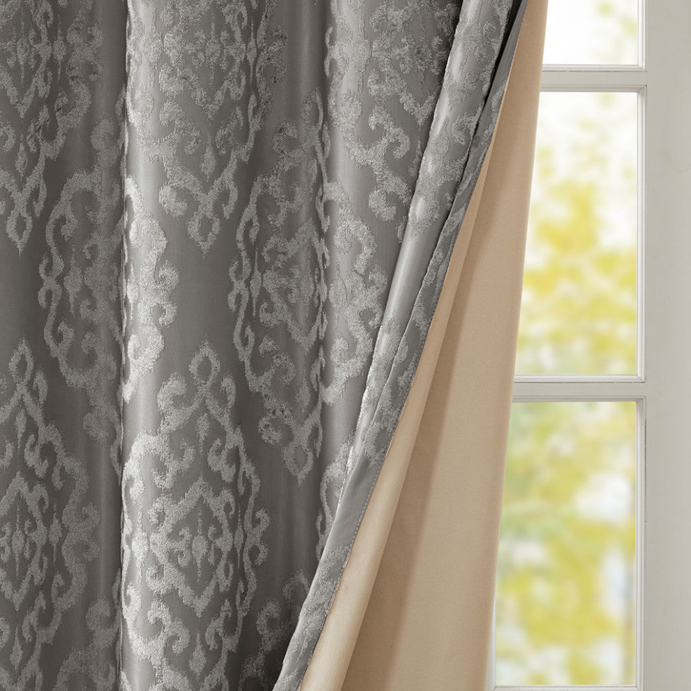SunSmart Mirage Knitted Jacquard Damask Total Blackout Grommet Top Curtain Panel