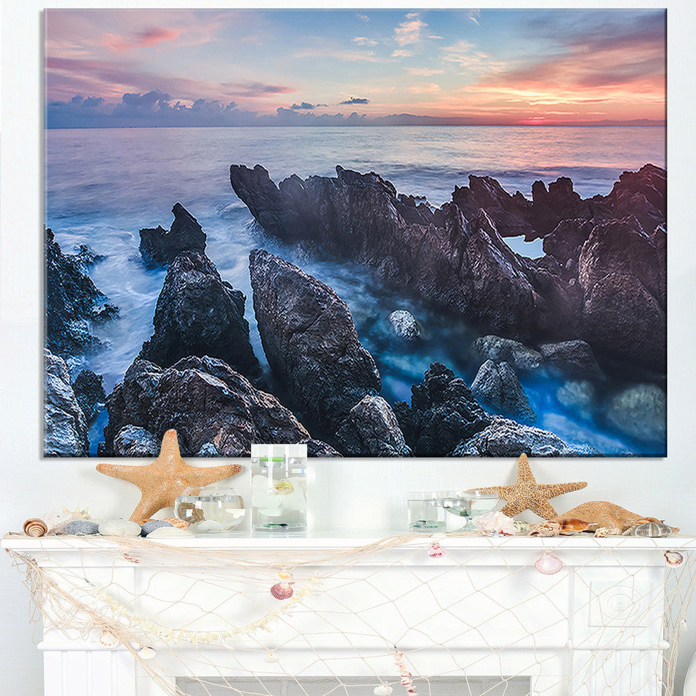 "Blue Sunrise Over Coast of Sicily" Beach Canvas Wall Art, 40"x30"
