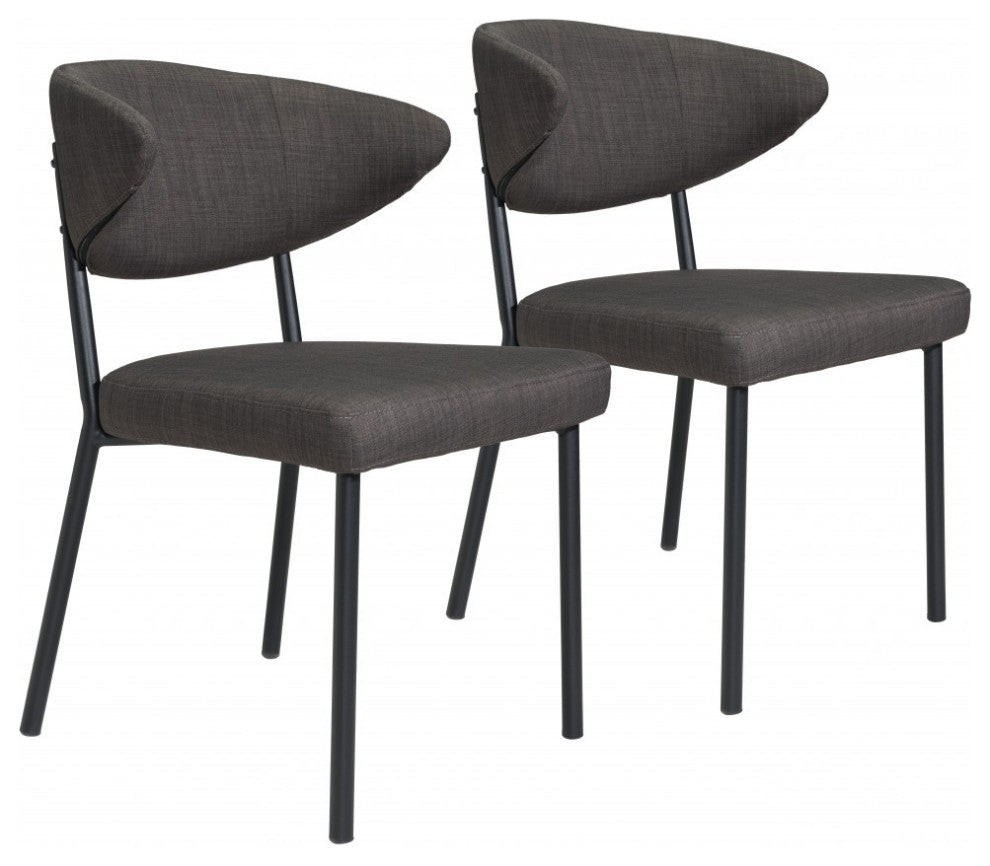 Set of Two Dark Gray Curved Dining Chairs