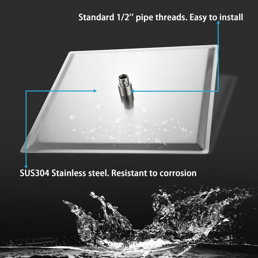 12 in SUS304 Stainless Steel Square Shower Head, Brushed Nickel