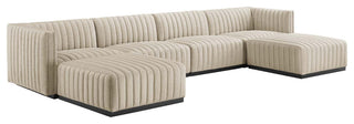 Conjure Channel Tufted Upholstered 6-Piece Sectional Sofa, Black Beige