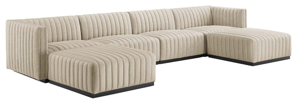 Conjure Channel Tufted Upholstered 6-Piece Sectional Sofa, Black Beige