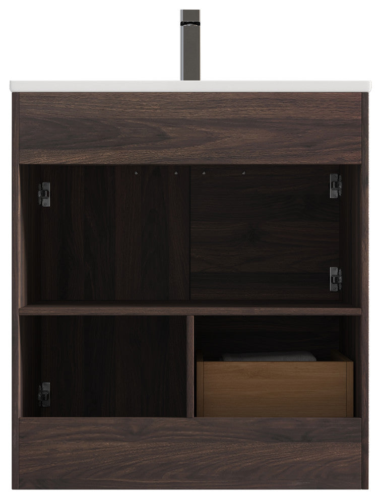 Freestanding Bathroom Vanity With Top Mount Sink, Cali Walnut, 30'' Ceramic Sink