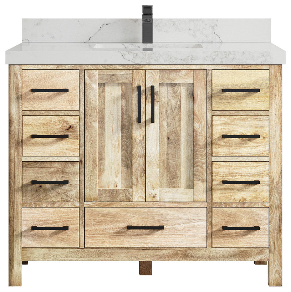 Malibu Mango 42 Single Sink Bath Vanity in White Washed 2" Calacatta Nuvo