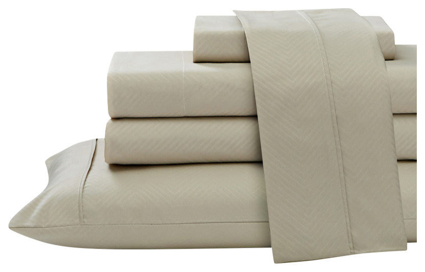 Kathy Ireland 4 Piece Chevron Embossed Sheet Set, Taupe, King