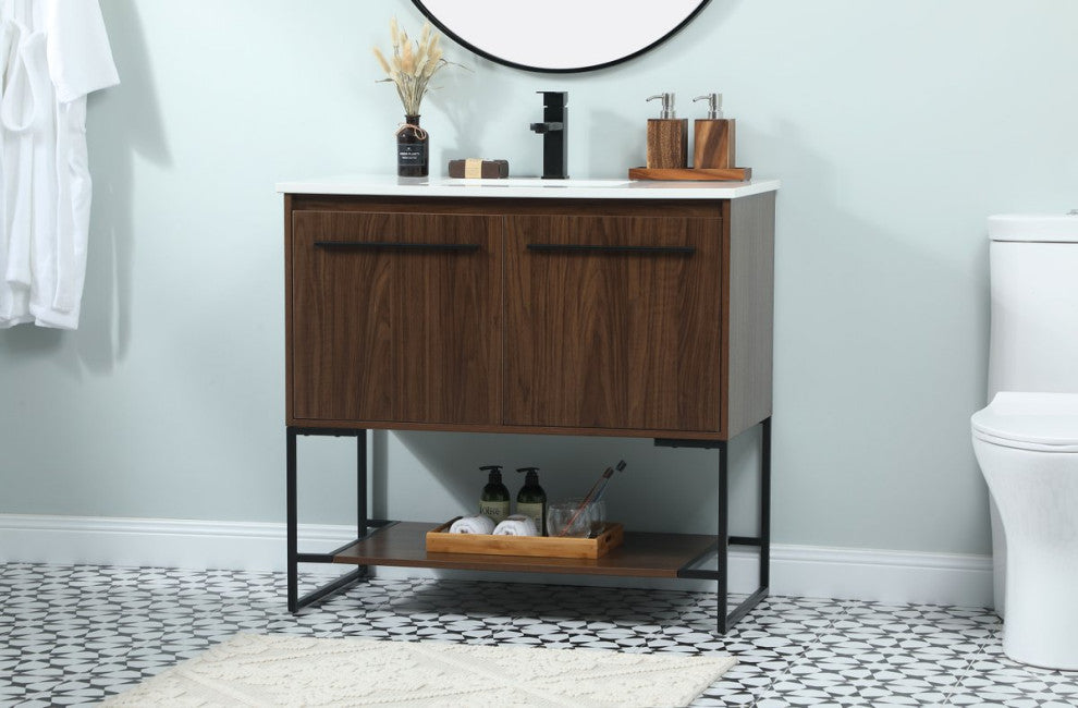 Sue 36" Single Bathroom Vanity, Walnut