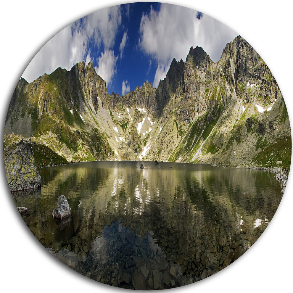 Mountain Lake With Reflection, Landscape Photo Disc Metal Artwork, 36"