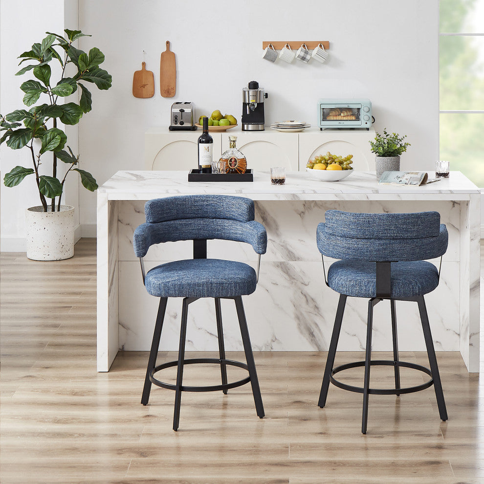 Contemporary Fabric Padded High Back, 2-Piece and Bar Stools and Counter Stools, Blue, 24"