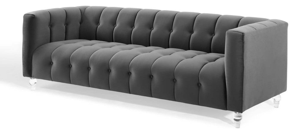 Tufted Sofa, Velvet, Dark Gray, Modern, Living Lounge Hotel Hospitality