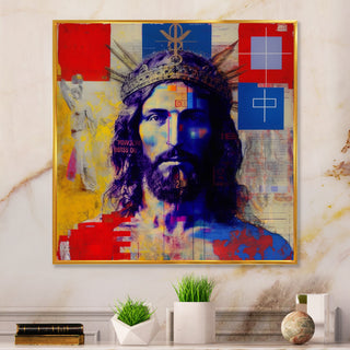 Pop Art Jesus Portrait II Framed Canvas, 36x36, Gold