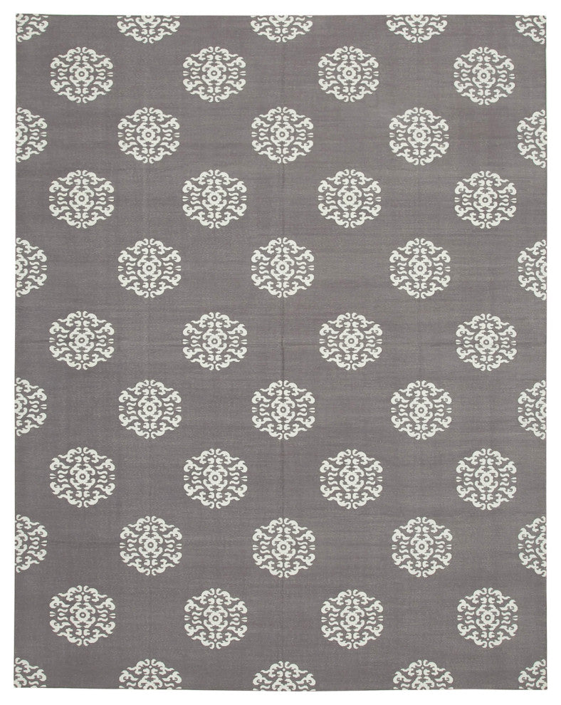 Rug N Carpet - Handmade Wool 9' 1'' x 11' 8'' Modern Design Dhurrie Kilim Rug