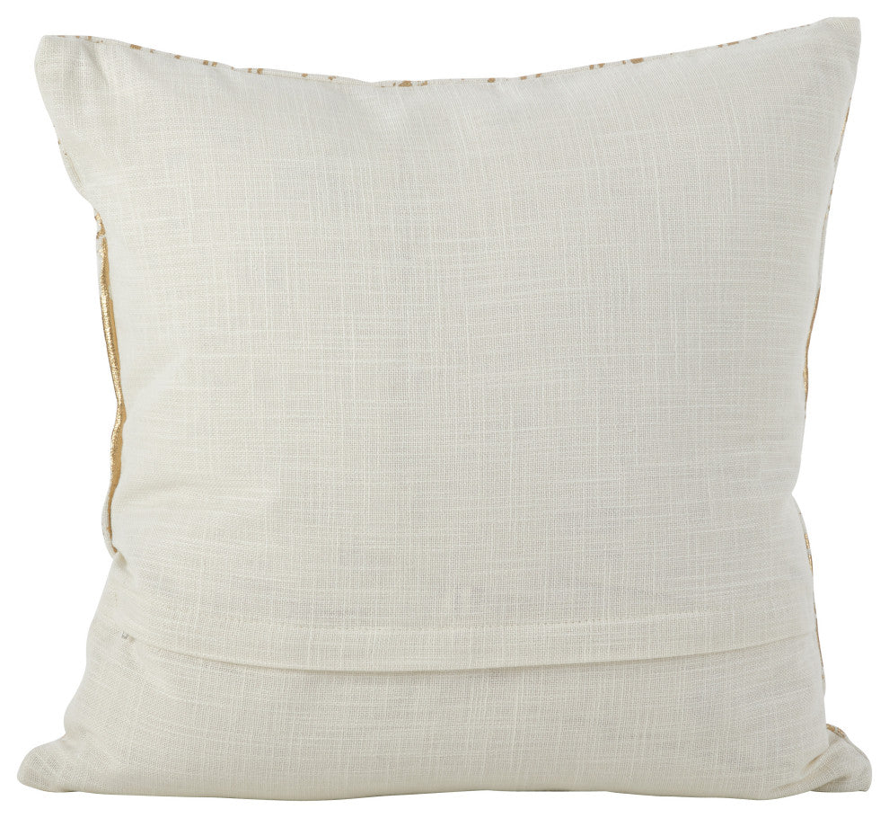 Metallic Foil Distressed Design Cotton Floor Pillow, 27"x27", Gold, Poly Filled