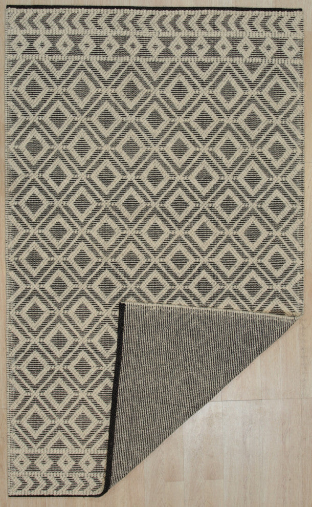 EORC Black Handwoven Wool Durrie Kilim Rug 5'x8'