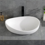 Bathroom Stone Resin Oval Vessel Sink Modern Art Sink with Pop Up Drain, Glossy White