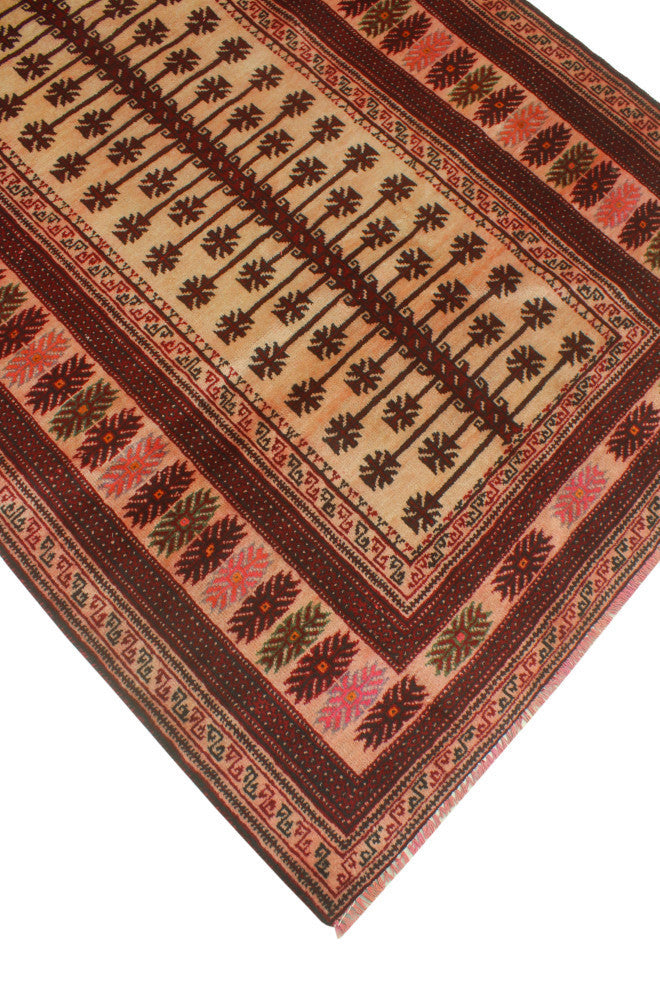 Vintage Distressed Madzimoy Beige/Burgundy Rug, 3'8x7'2