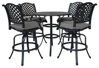 5-Piece Cushioned Counter Set, 42" Round Counter Table, Lava Bronze/Cast Slate