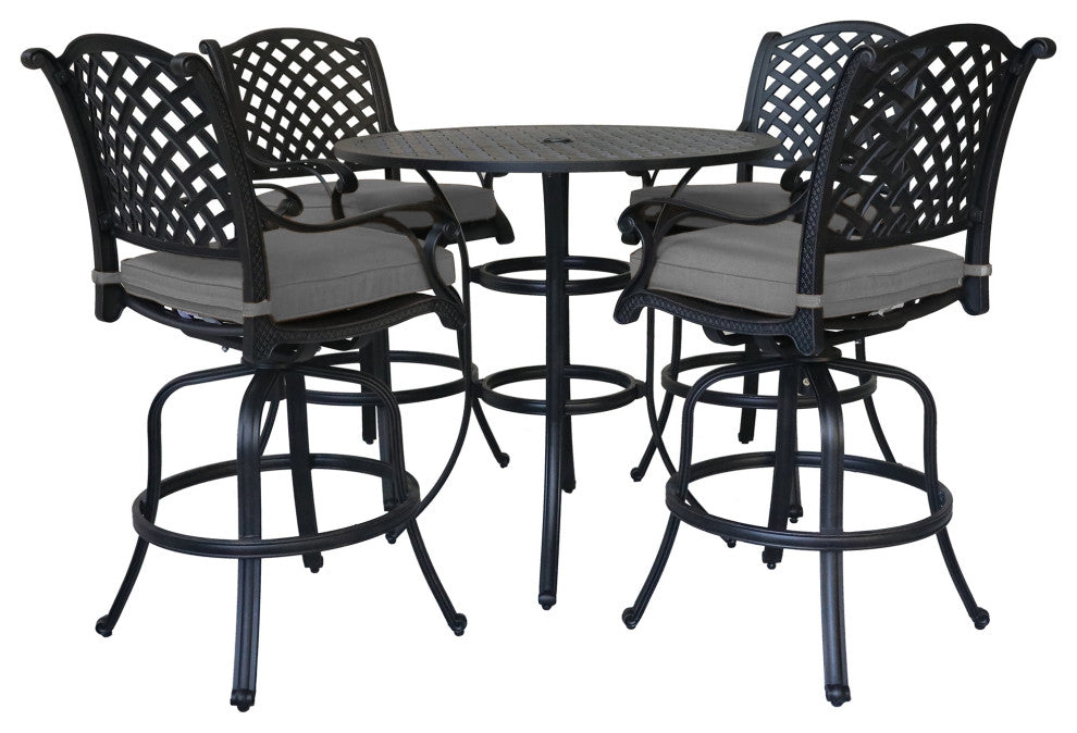 5-Piece Cushioned Counter Set, 42" Round Counter Table, Lava Bronze/Cast Slate