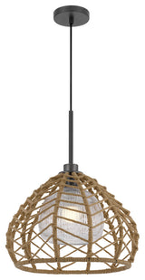 Dunn 60W metal pendant With burlap roped shade