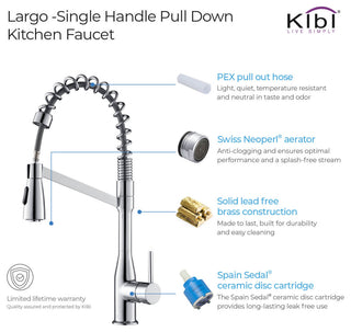Largo Single Handle Pull Down Kitchen Faucet, Chrome