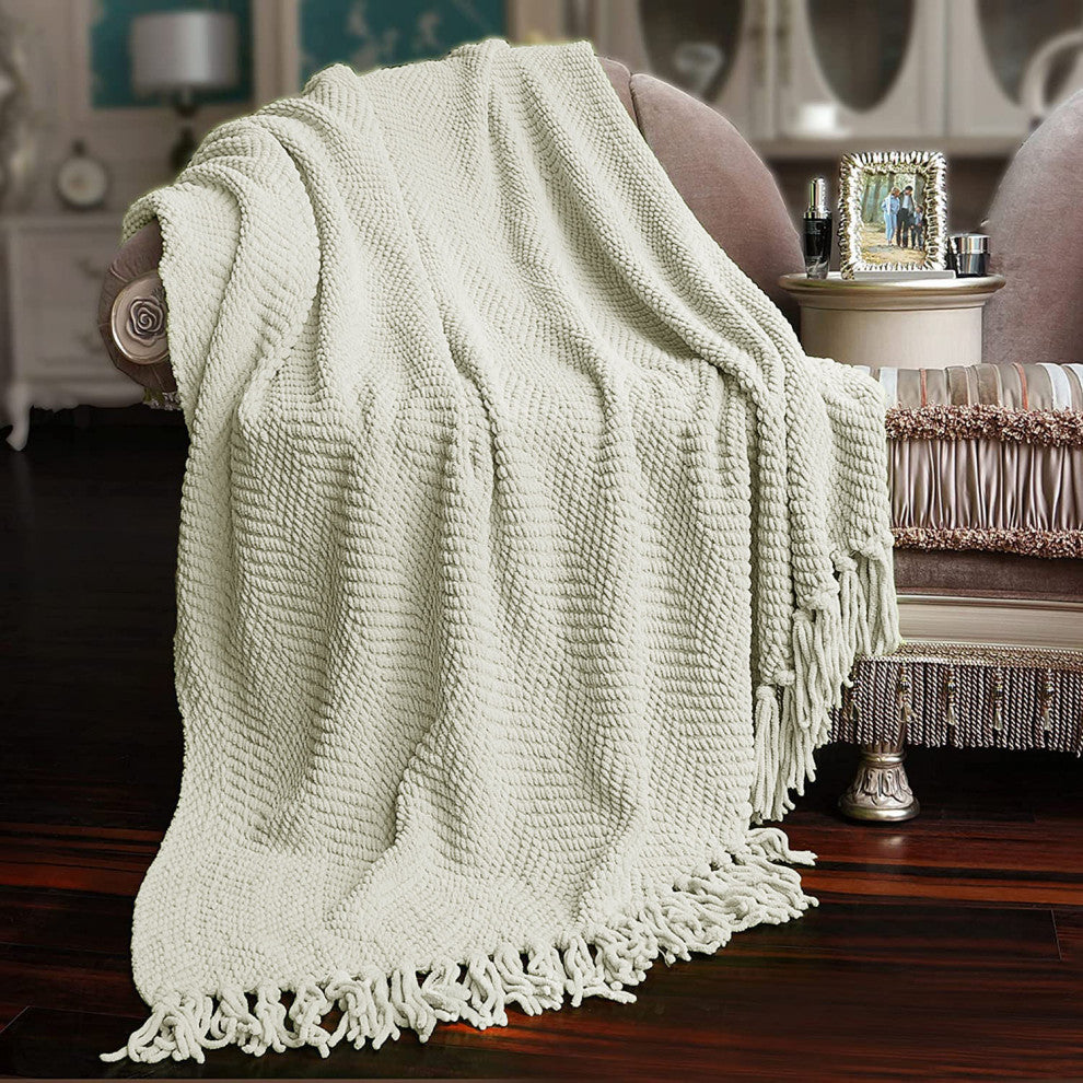 Tweed Knitted Throw Blanket, Oatmeal, 50"x60"