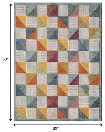 3"x5" Orange Gray Triangle Indoor Outdoor Area Rug