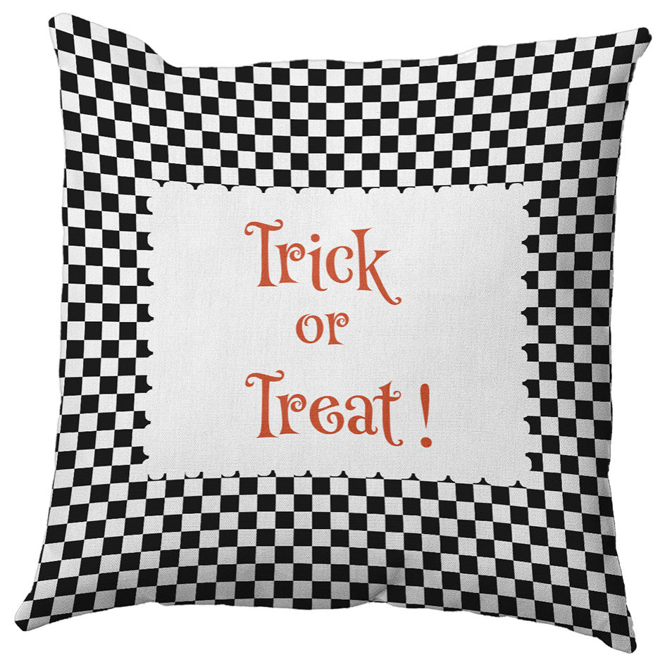Halloween Trick or Treat Checks Accent Pillow, Black, 18"x18"