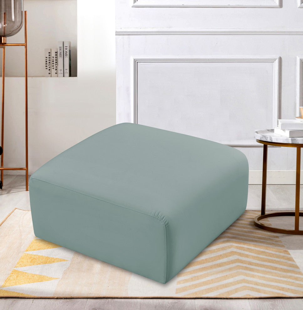 Arc Upholstered Modular Component, Green, 1-Piece: Ottoman, Vegan Leather