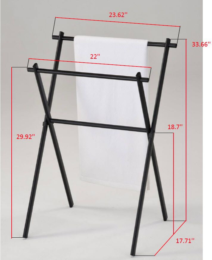 Afkar Double Free Standing Modern Bathroom Towel Rack Stand, Black Metal