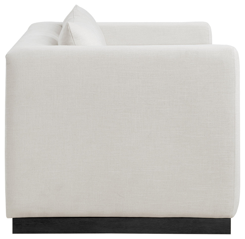 Alfie Linen Textured Fabric Upholstered Loveseat, Beige