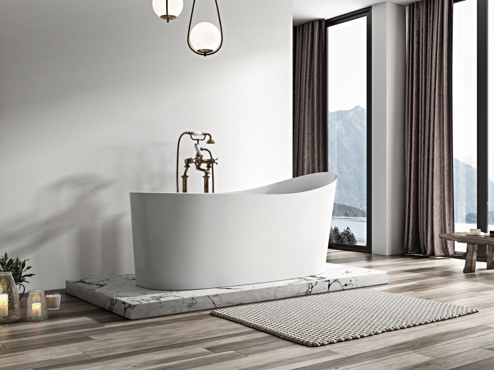 HEATGENE 62 Inches Acrylic Freestanding Bathtub Contemporary Soaking Tub