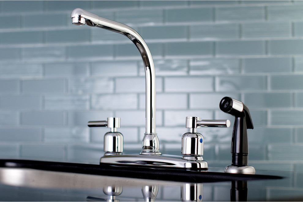 Kingston Brass 8" Centerset Kitchen Faucet With Sprayer, Polished Chrome