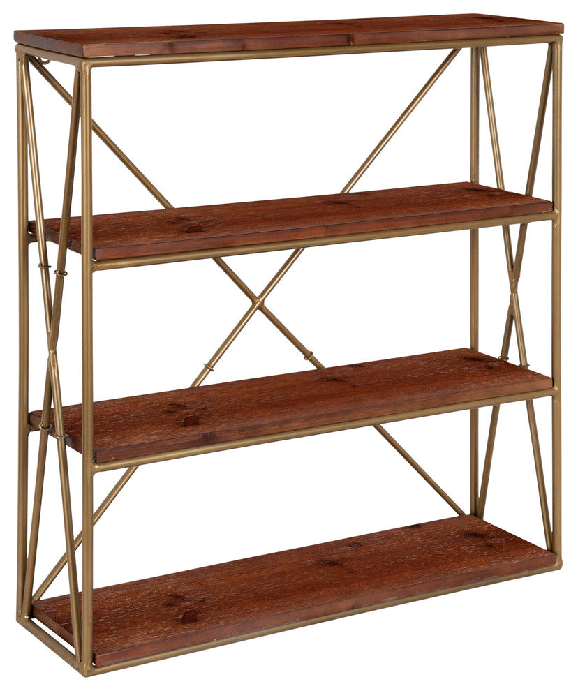 Ascencio 4-Layer Wood and Metal Wall Shelves, Brown