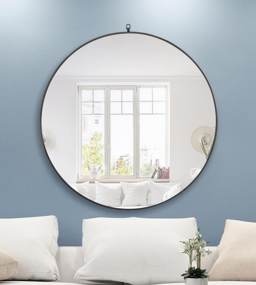 Home Living Metal Frame Round Mirror With Decorative Hook, 36", Black
