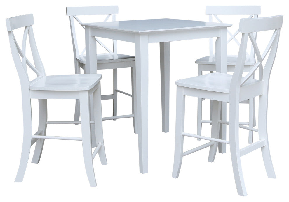 30" x 30" CounterHeight Dining Table with 4 X-Back Stools - 5 Piece Set