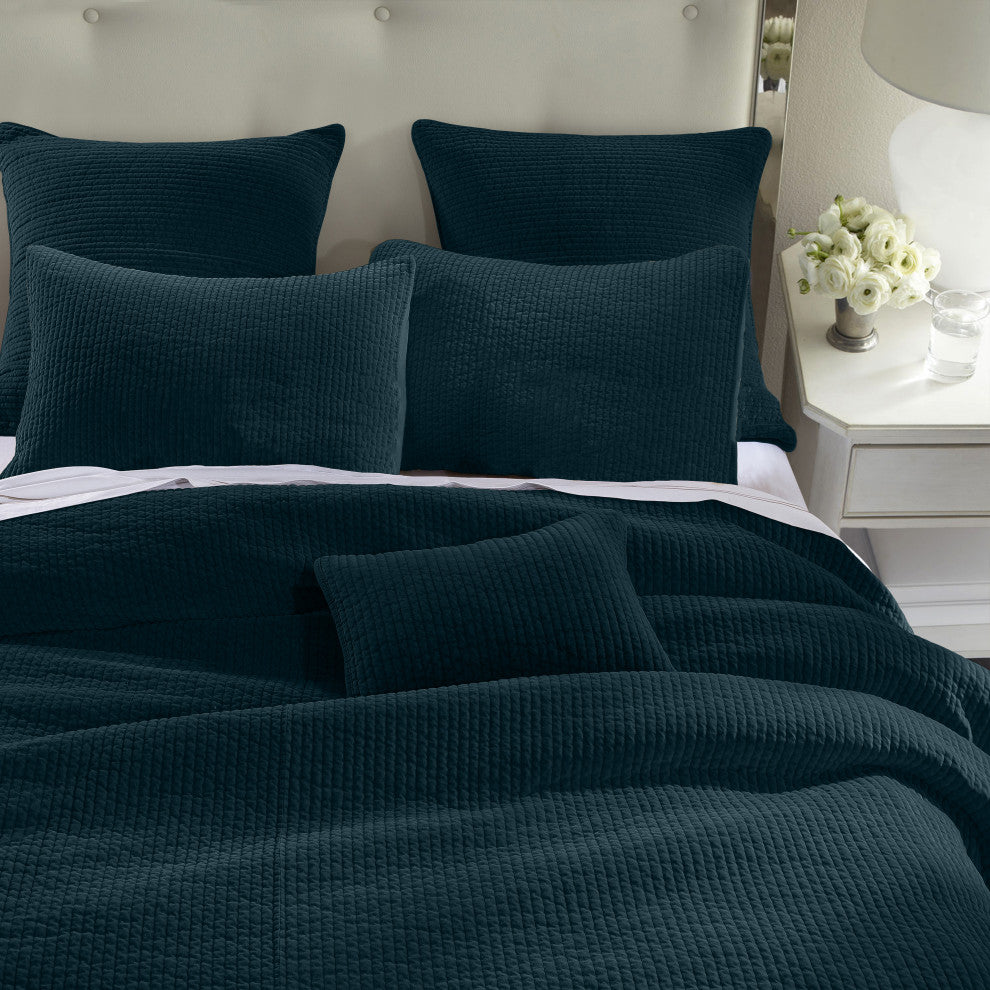 Stonewashed Cotton Velvet Quilt, King, Deep Blue, 1 Piece
