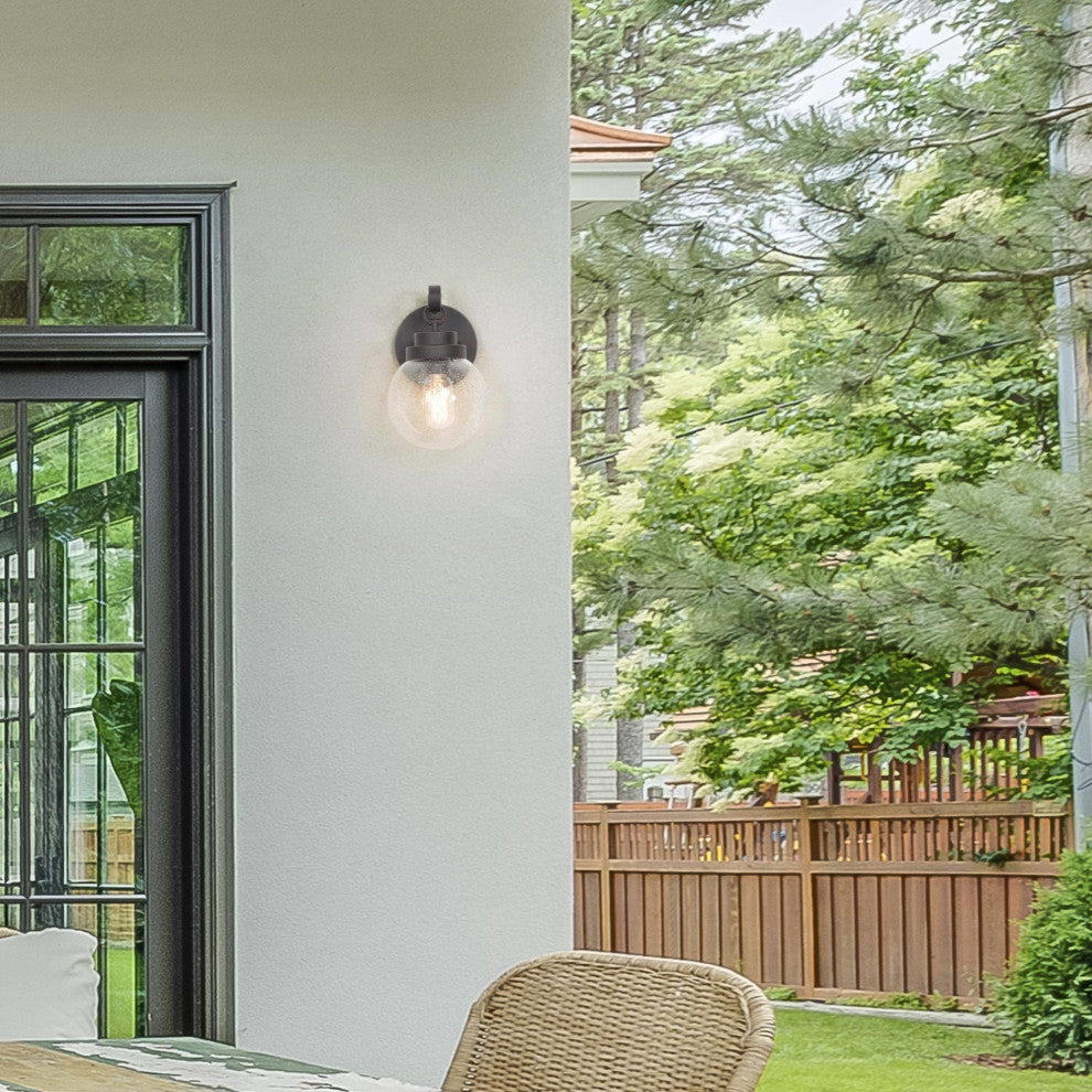 LNC 1-Light Seeded Glass Globe Outdoor Wall Light, Rusty Finish