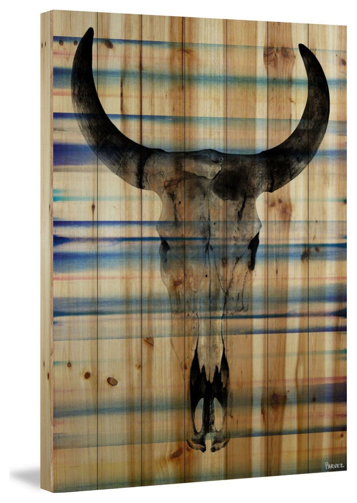 "Striped Skull" Print on Natural Pine Wood, 24"x36"