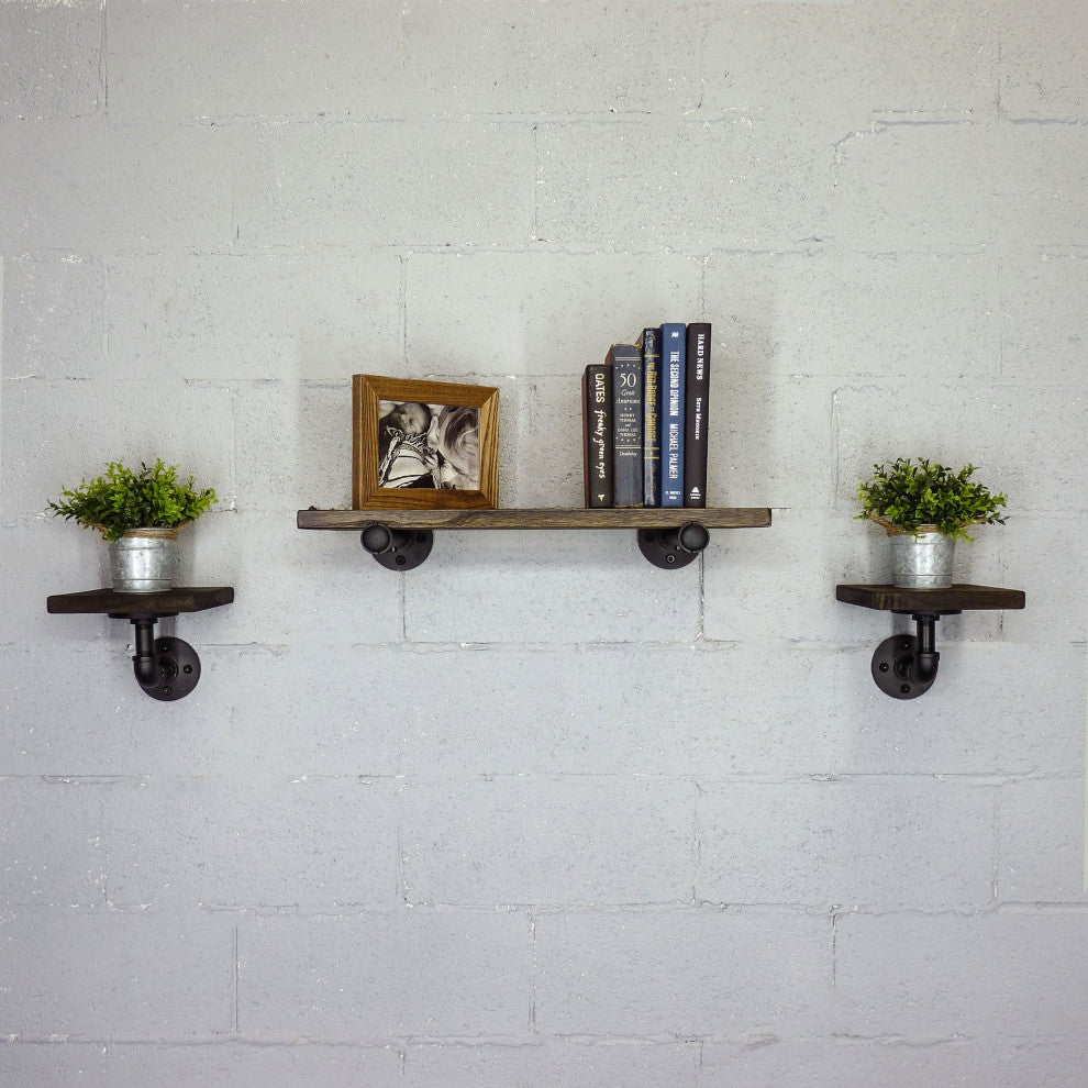 Cape Coral Farmhouse Industrial Set 24" and 8" Wide 3-Piece Shelf, Black Steel