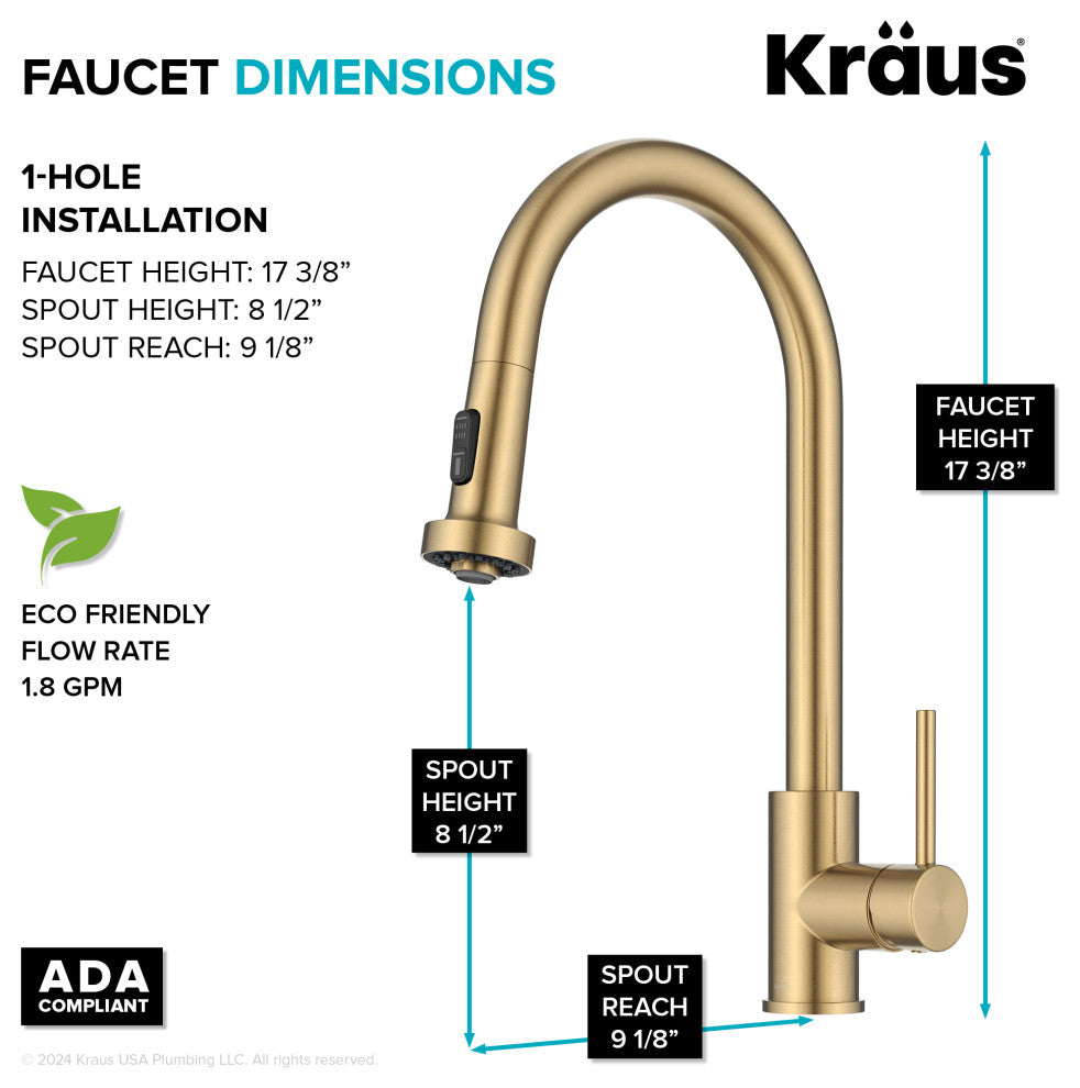 Bolden 2-Function Pull-Down 1-Handle Kitchen Faucet, Brushed Brass