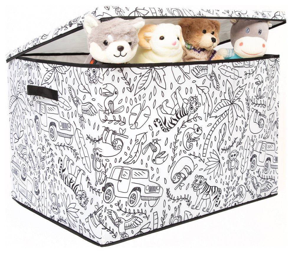Kid's Coloring Large Lidded Trunk with Removable Divider, Jungle Print