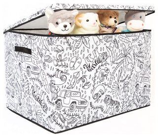 Kid's Coloring Large Lidded Trunk with Removable Divider, Jungle Print