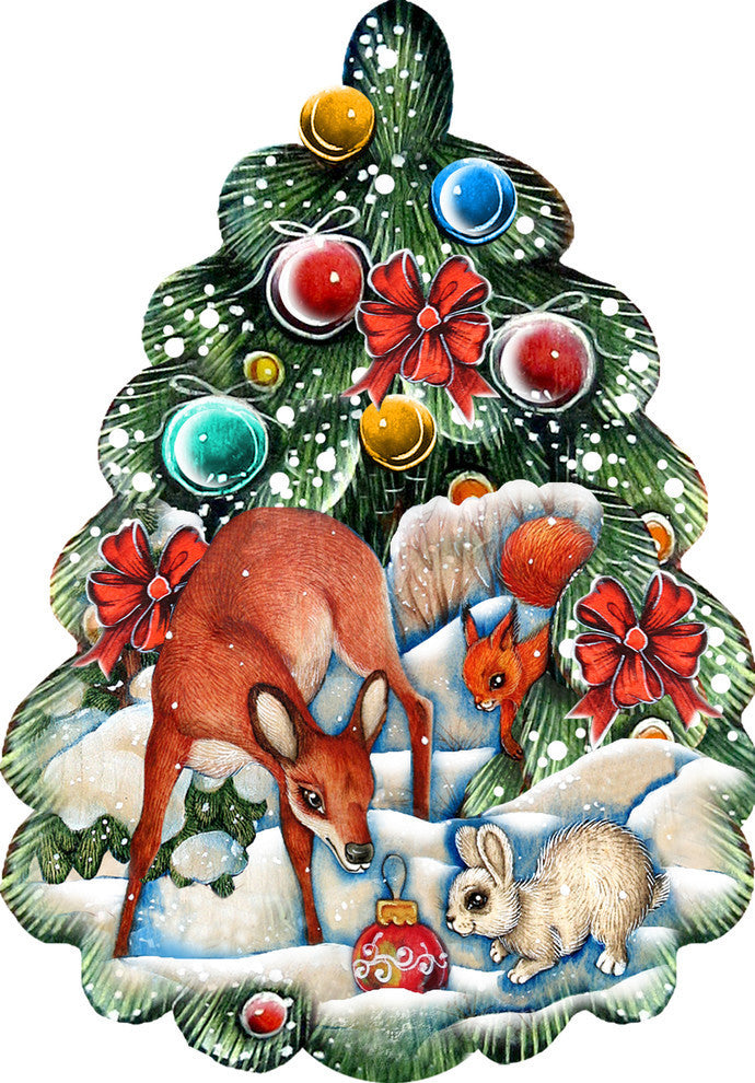 Christmas Tree Animals Scenic Decorative Ornament, Large