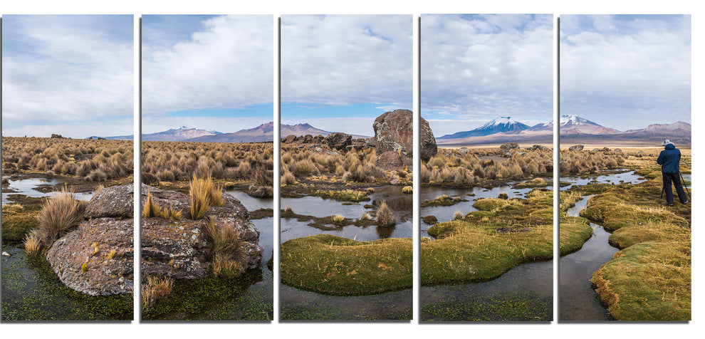 "Bolivia Volcanoes Panoramic View" Landscape Print Wall Art, 5 Panels, 60"x28"