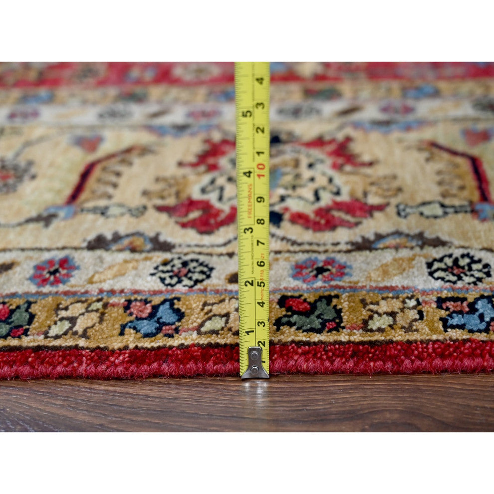 Fire Brick Red Hand Knotted Wool Karajeh Design Square Oriental Rug, 8'x8'