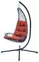 Cushioned Rattan Wicker Hanging Chair With Stand, Red