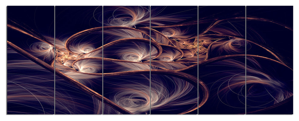 Dark Gold Fractal Flower Pattern, Abstract Canvas Art Print, 70"x28", 6 Panels