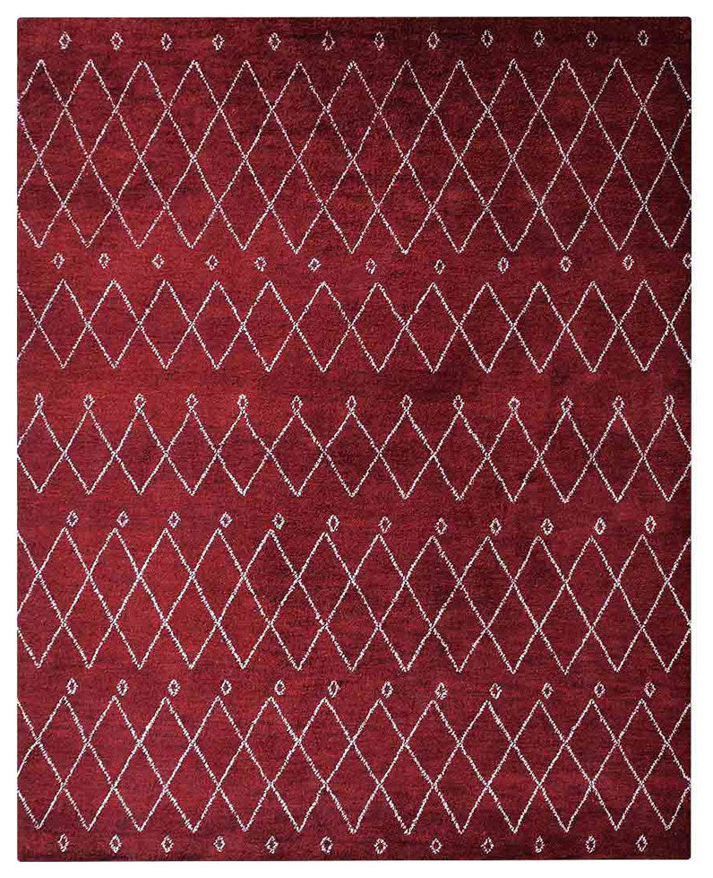 Hand Knotted Silk Area Rug Abstract Red