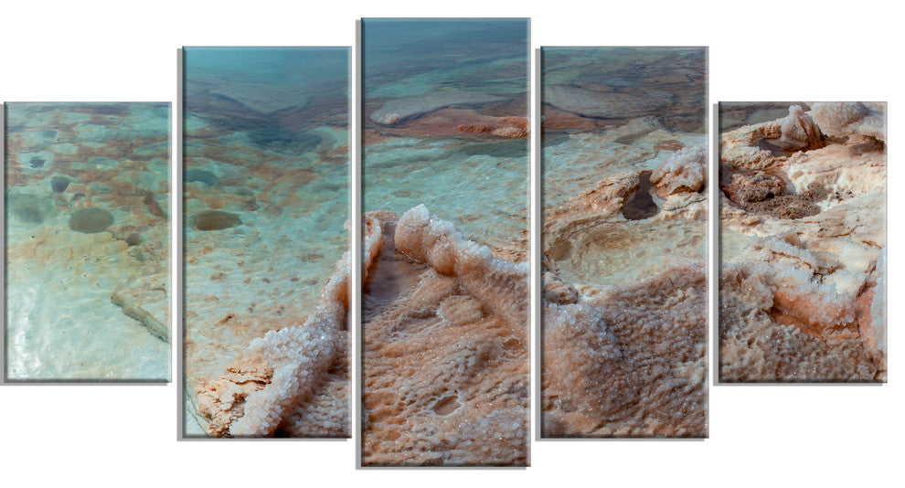 "Dead Sea Shore With Crystallized Salt" Landscape Wall Art, 60"x32", 5-Panels