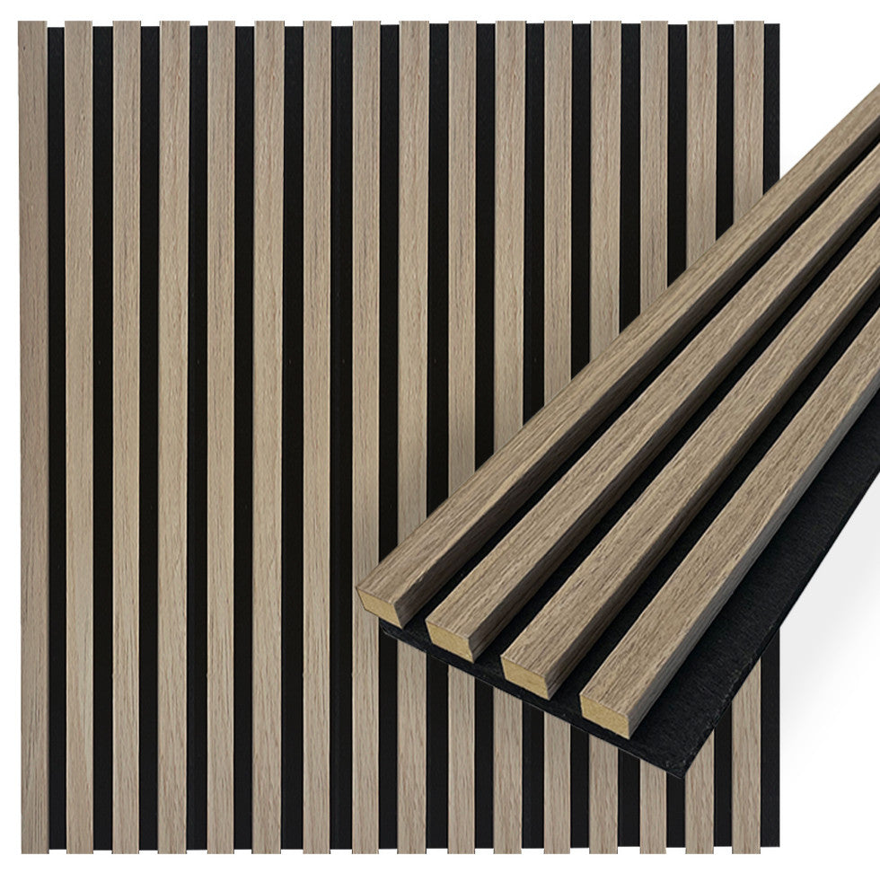 Acoustic Wood Wall Panels | Soundproof Paneling For Wall Decor, Silver Ash, Pack of 6, Acoustica Slim