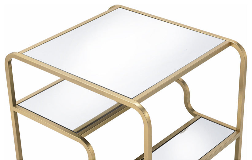 23" Gold And Clear Glass End Table With Two Shelves